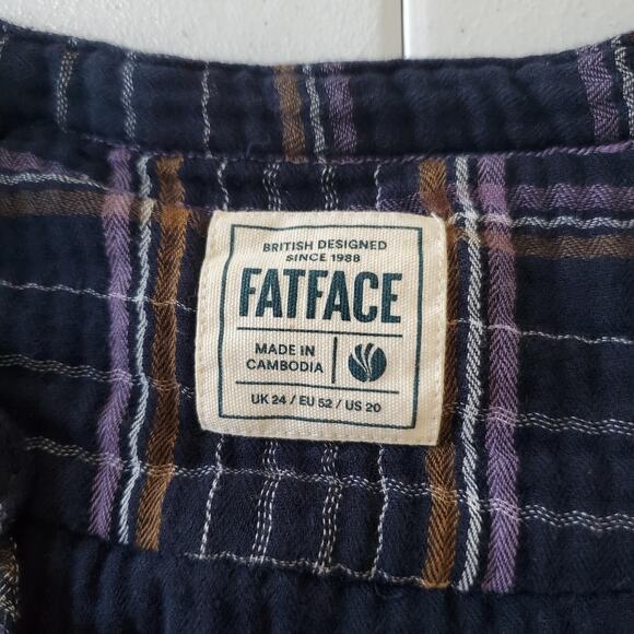 FatFace Shirt Womens 2XL Navy Blue Plaid Long Sleeve Button Front Whimsigoth - Picture 3 of 8